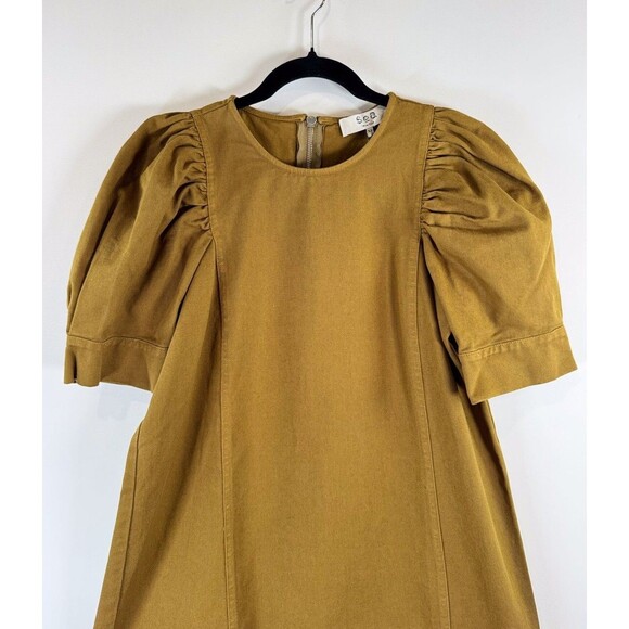 NWT Sea NY Womens Dress Brown Denim Metta Acid Puff Sleeve Mini Jean A Line XS - Picture 7 of 12